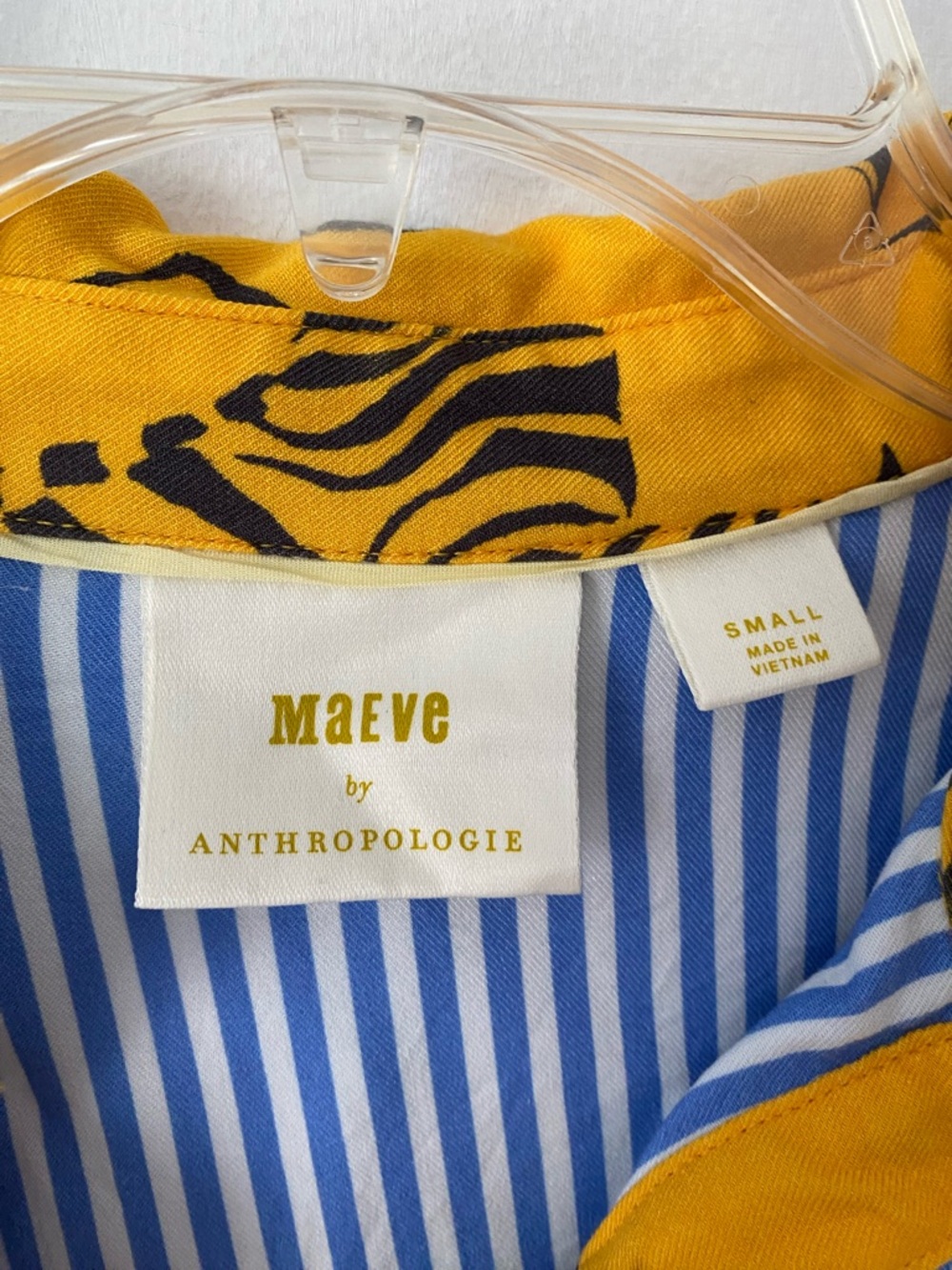 Maeve Anthropologie The Paz Button Down Patchwork Zebra Print Blue Yellow Shirt - Picture 10 of 10